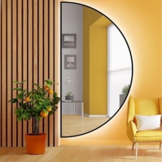 Miroir demi-cercle dans un cadre noir avec MDF SLIM éclairage - HILDA LED