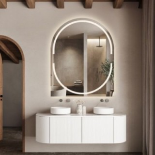 Miroir de salle de bain semi-ovale avec éclairage - POLA LED