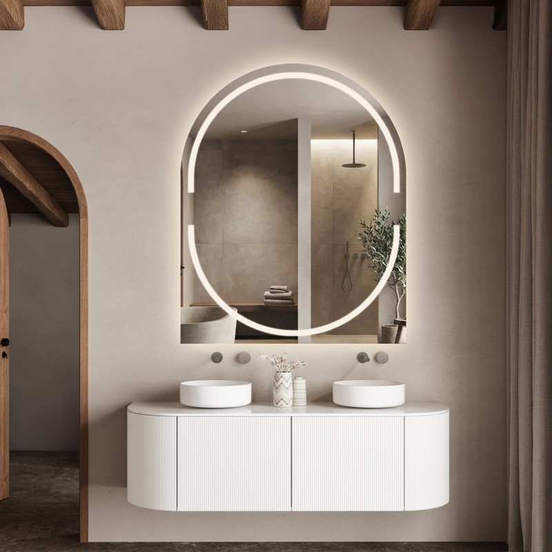 Miroir de salle de bain semi-ovale avec éclairage - POLA LED