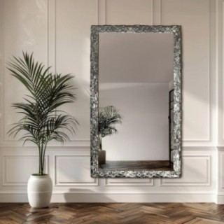 Miroir mural de luxe avec cadre argenté richement décoré  - 9003002