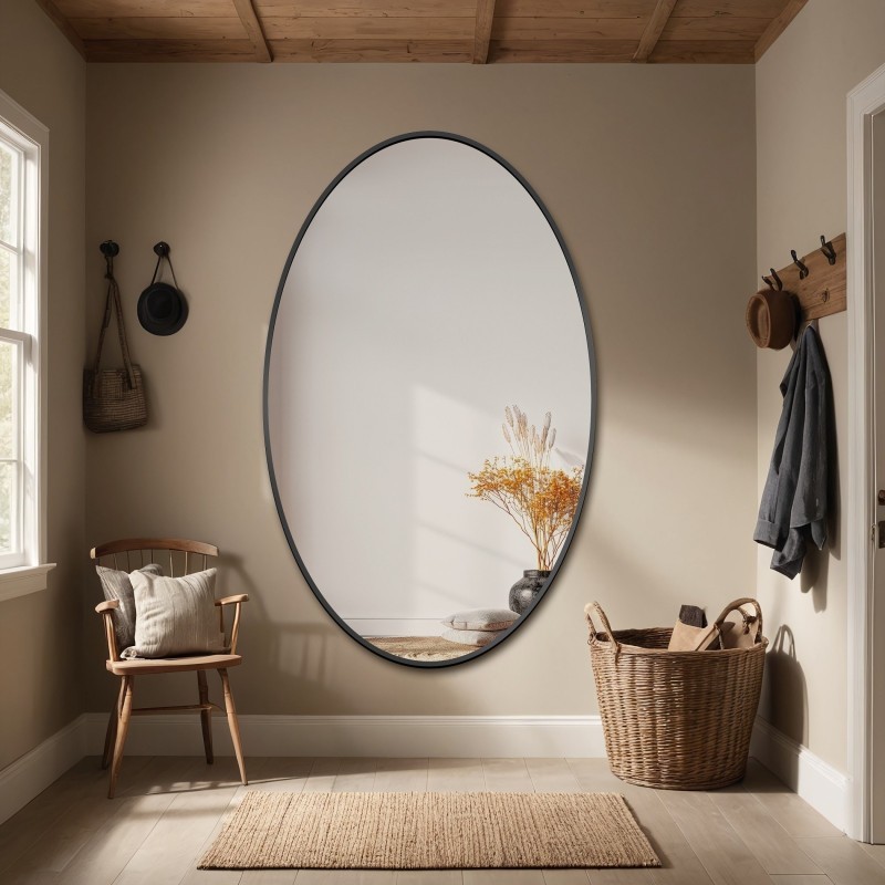 Miroir Ellipse en MDF noir cadre SLIM - ELIZA - couleur du cadre au choix