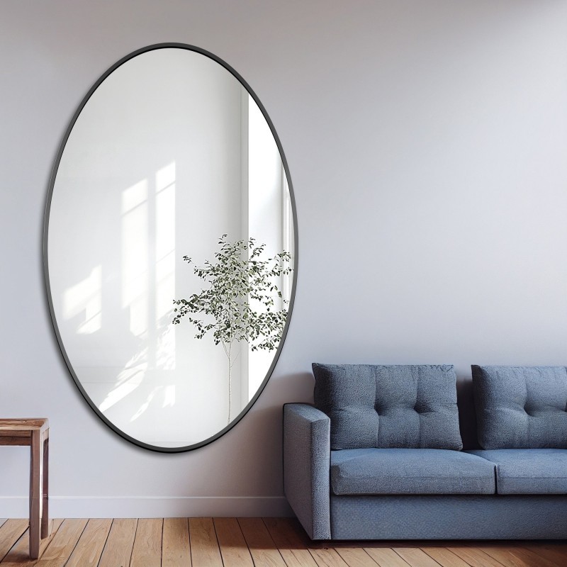 Miroir Ellipse en MDF noir cadre SLIM - ELIZA - couleur du cadre au choix