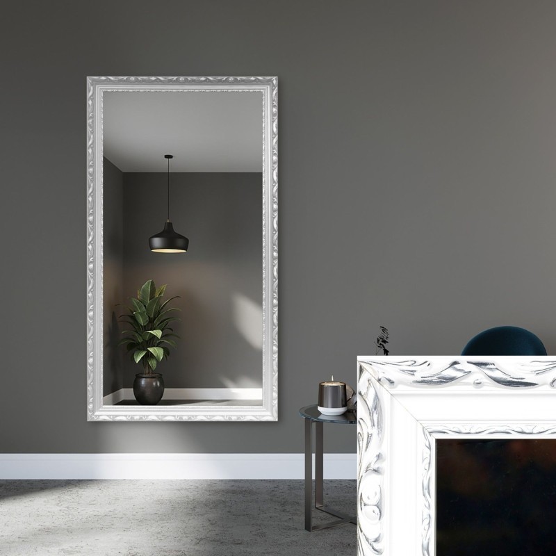 Miroir dans un cadre en bois blanc ornementé - 5004001
