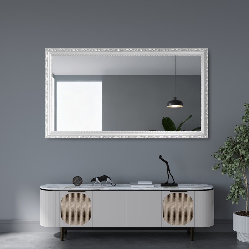 Miroir dans un cadre en bois blanc ornementé - 5004001