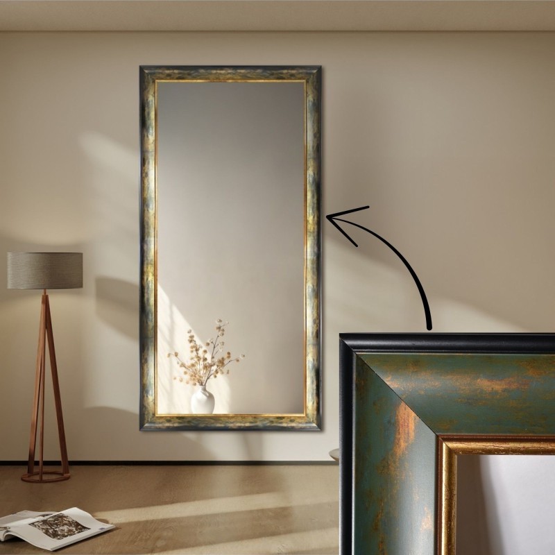 Miroir dans un cadre en bois vert et or - 5401001