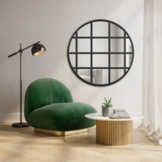 Miroir rond décoratif avec meneaux style loft - ERYK
