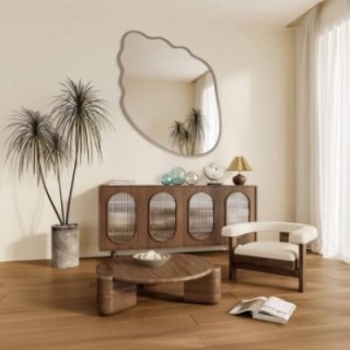 Miroir aux formes organiques dans un cadre en MDF couleur cachemire - MARIS SHELL DANS SON CADRE