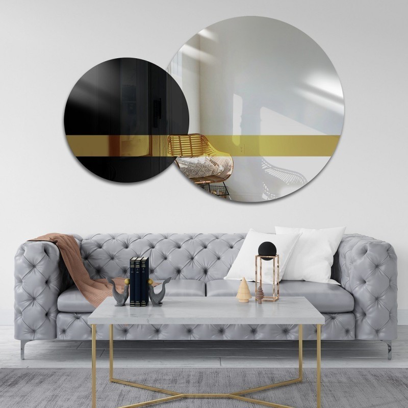 Jeu de miroirs décoratifs panneau or et laqué noir - GOLD MOON