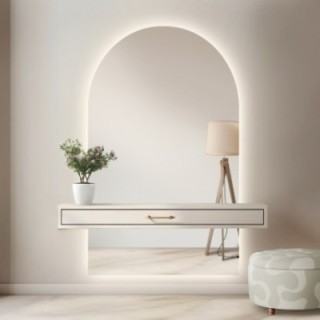 Miroir semi-ovale de salle de bain en deux parties avec éclairage - FRANK LED