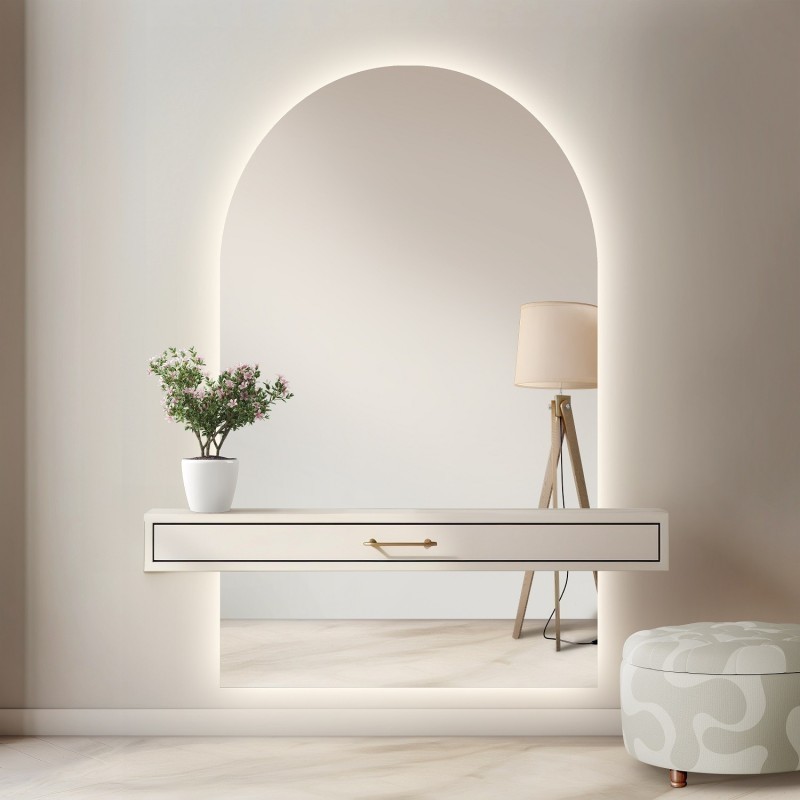 Miroir semi-ovale de salle de bain en deux parties avec éclairage - FRANK LED