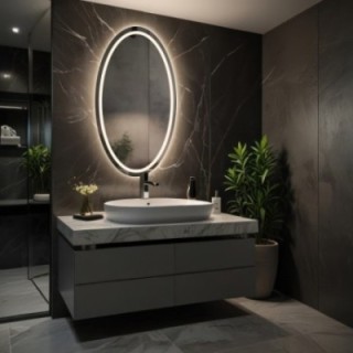 Miroir elliptique sablé avec éclairage - FRIDA LED I