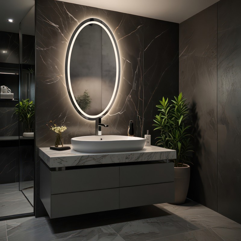 Miroir elliptique sablé avec éclairage - FRIDA LED I