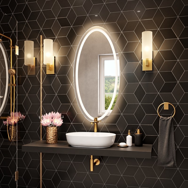 Miroir elliptique sablé avec éclairage - FRIDA LED I