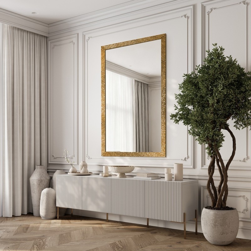 Miroir glamour dans un cadre luxueux doré à finition haute brillance  - 8002002