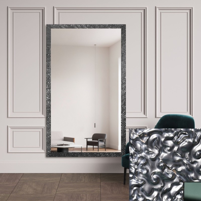 Miroir glamour dans un cadre luxueux gris graphite à finition haute brillance - 8002005