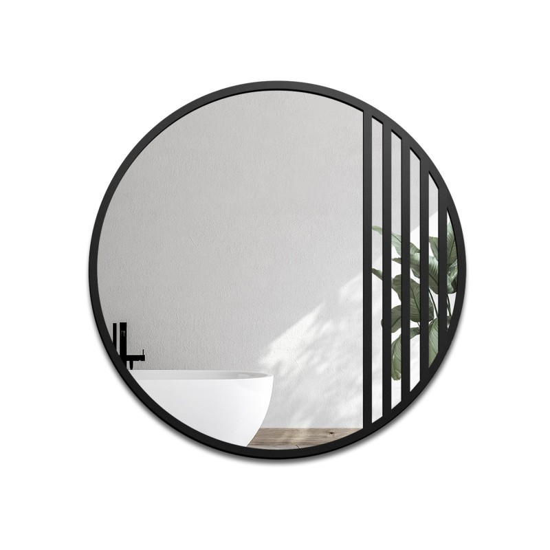 Miroir rond avec meneaux dans un cadre MDF loft noir mat - LOTIS - couleur du cadre au choix