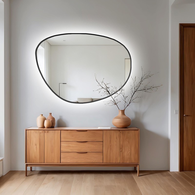 Miroir de forme irrégulière dans un cadre avec éclairage - AGAT IN LED FRAME