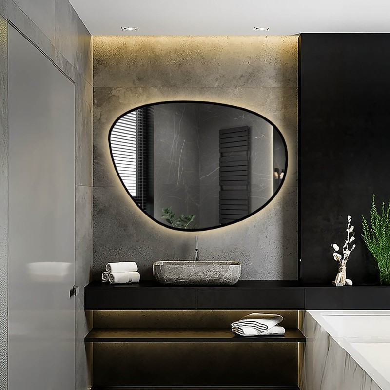 Miroir de forme irrégulière dans un cadre avec éclairage - AGAT IN LED FRAME