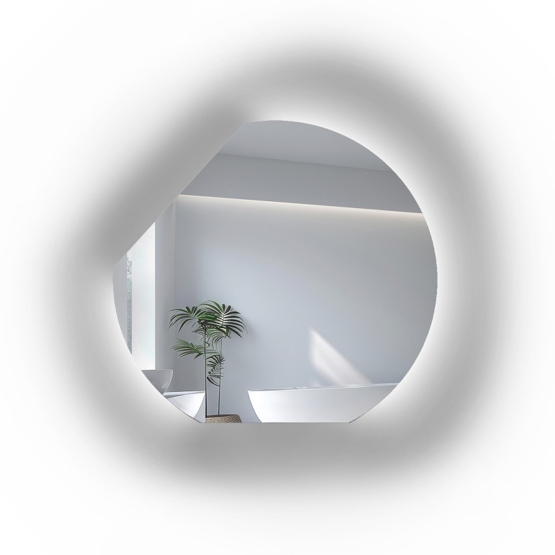 Miroir rond sous pente avec côtés biseautés et éclairage LED – OLGA LED