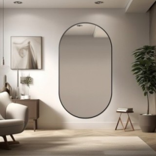 Miroir ovale avec cadre SLIM en MDF noir - OLI - couleur du cadre au choix