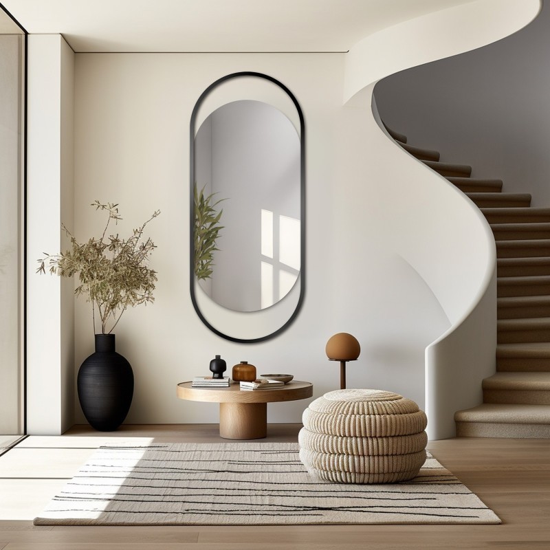 Miroir ovale avec cadre en mdf noir mat - OLIWIER - couleur du cadre au choix