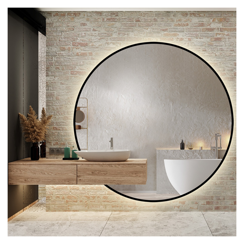 Miroir led rond sur mesure avec découpe pour armoire dans un cadre en mdf - ORFEUSZ LED