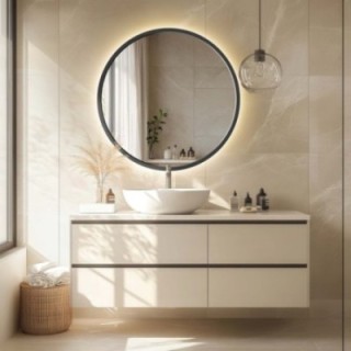 Miroir rond dans un cadre en MDF noir mat avec éclairage - OTTO LED - couleur de cadre au choix