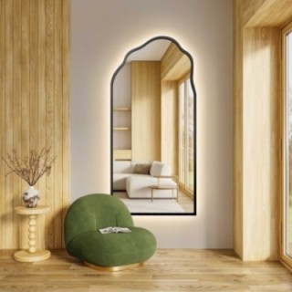 Miroir semi-ovale de forme organique dans un cadre avec éclairage - AURO IN LED FRAME 1