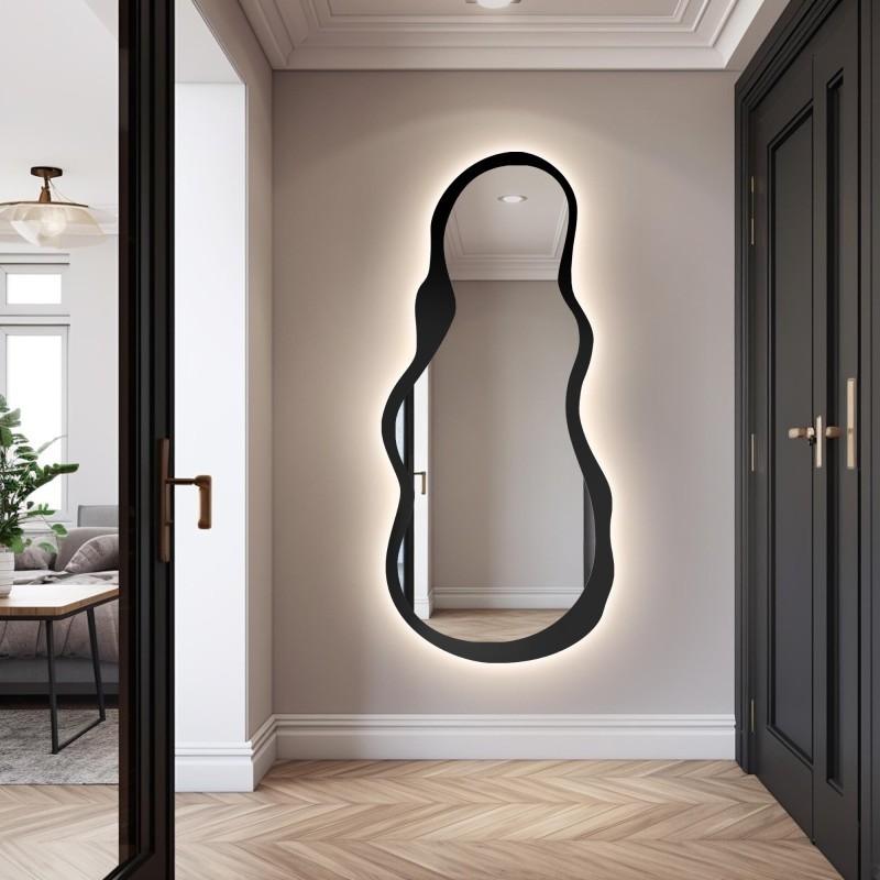 Miroir de forme irrégulière dans un cadre en mdf avec éclairage - RISOL IN LED FRAME