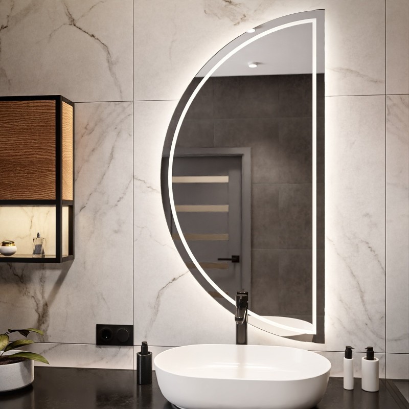Miroir de salle de bain semi-circulaire sablé avec éclairage - HELENA LED I