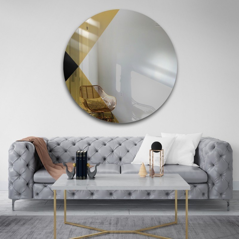 Panneau décoratif rond en miroir coloré - noir et or - HENRY