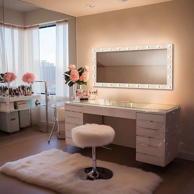 Miroir cosmétique rectangulaire avec ampoules intégrées, dans un cadre en MDF  - VEGAS