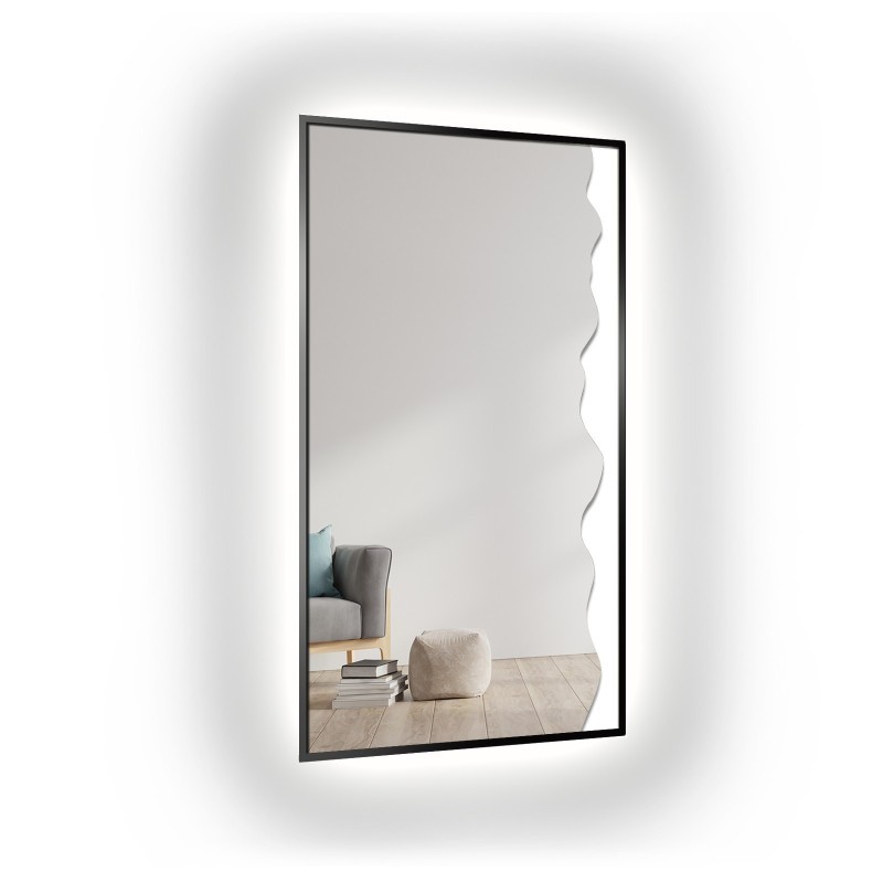 Miroir décoratif dans un cadre MDF noir avec éclairage - WIENA IN LED FRAME