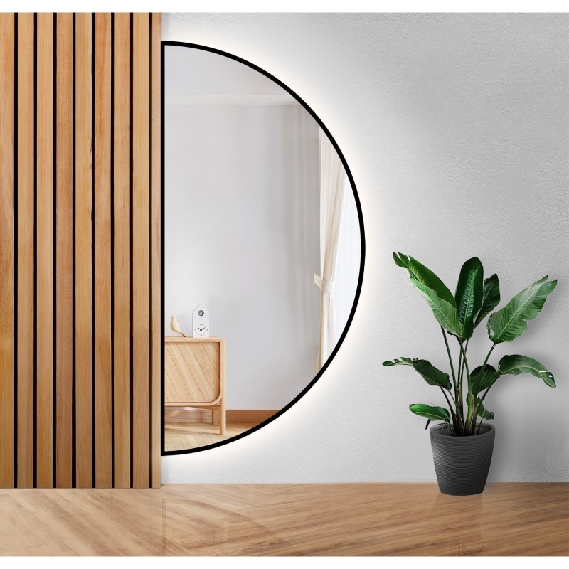 Miroir demi-cercle dans un cadre noir avec MDF SLIM éclairage - HILDA LED
