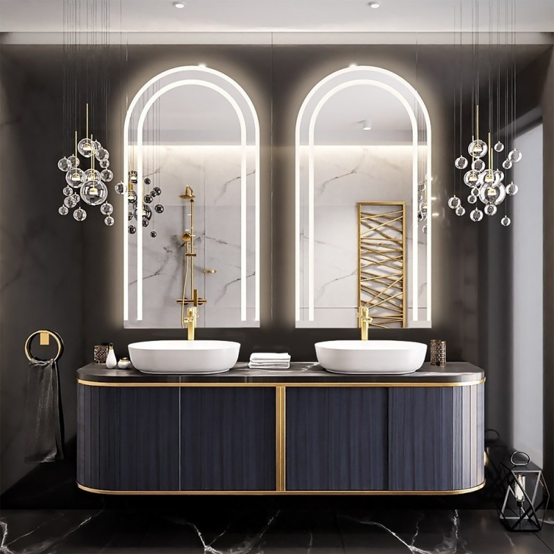 Set de deux miroirs de salle de bain semi-ovales avec éclairage - KIT KORIA LED