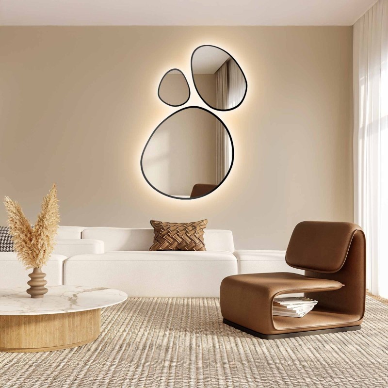 Set de trois miroirs organiques dans un cadre avec illumination - OPALIT IN LED FRAME