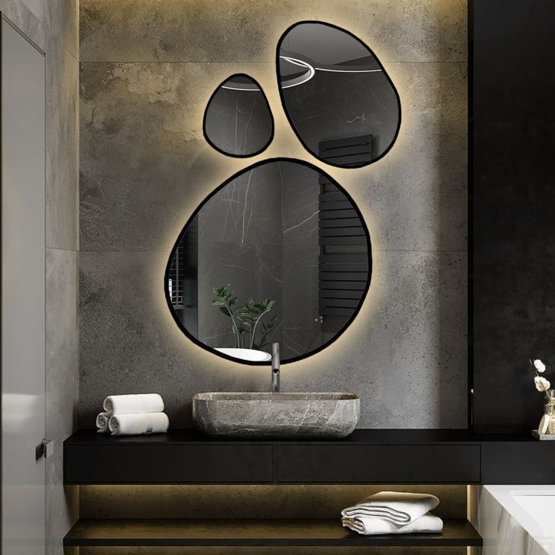 Set de trois miroirs organiques dans un cadre avec illumination - OPALIT IN LED FRAME