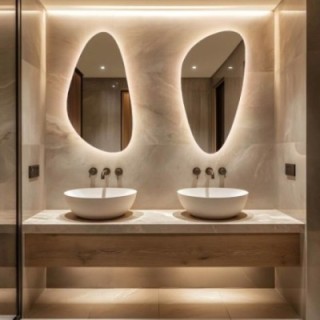 Jeu de deux miroirs de forme irrégulière avec éclairage - SELENIT LED