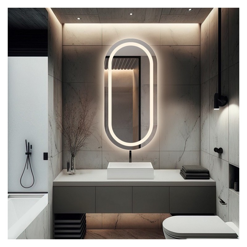 Miroir ovale sablé avec éclairage - HOLI LED