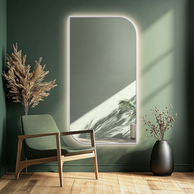 Miroir en MDF noir cadre SLIM avec éclairage - LED teardrop - choix de la couleur du cadre