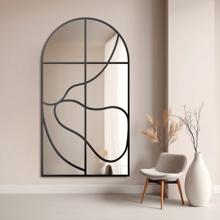 Miroir semi-ovale avec meneaux dans un cadre en mdf loft - JACOB - couleur du cadre au choix