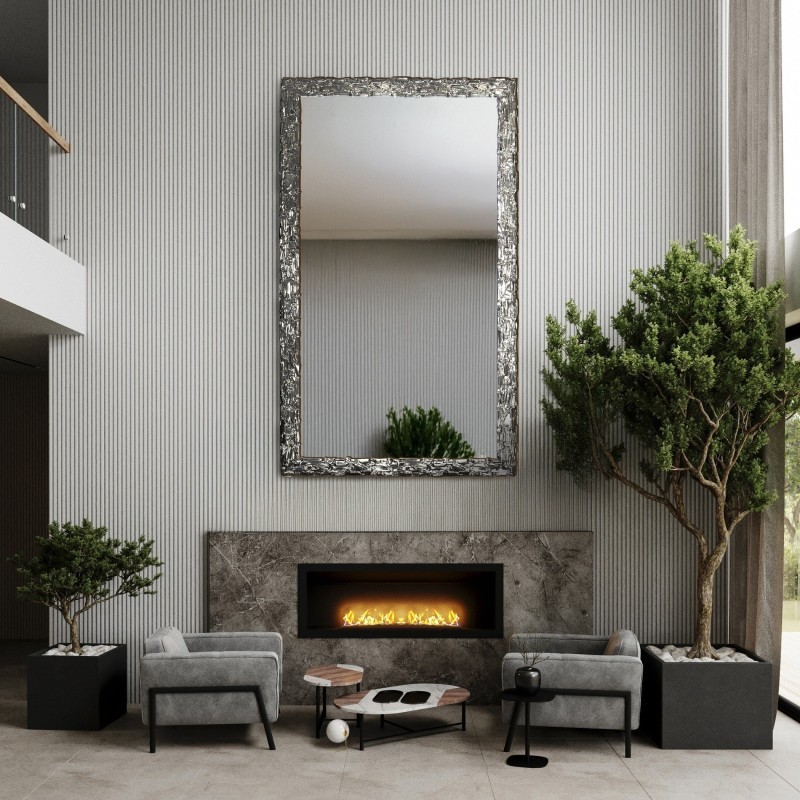 Miroir mural de luxe avec cadre argenté richement décoré  - 9003002