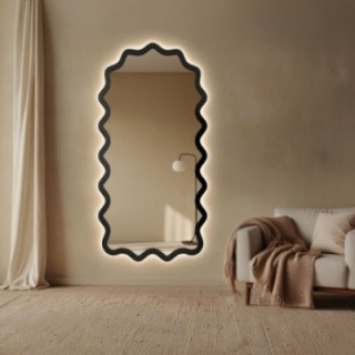 Miroir semi-ovale dans un cadre ondulé en MDF avec éclairage intégré - AQUARELLE SONA LED
