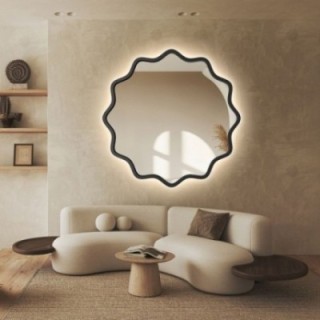 Miroir rond dans un cadre ondulé en MDF avec éclairage intégré - AQUARELLE NAYA LED