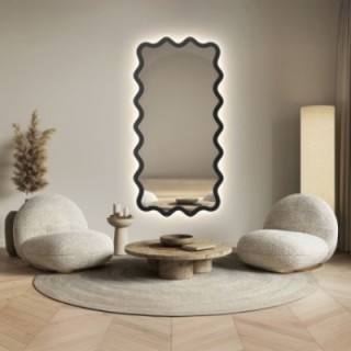 Miroir rectangulaire avec cadre ondulé en MDF et éclairage intégré - AQUARELLE MARELLA LED