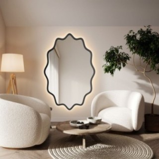 Miroir elliptique dans un cadre ondulé en MDF avec éclairage intégré - AQUARELLE ELVA LED