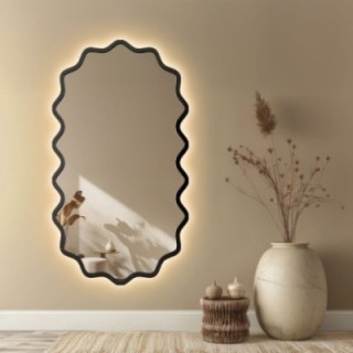 Miroir ovale avec cadre ondulé en MDF et éclairage intégré - AQUARELLE ELORA LED