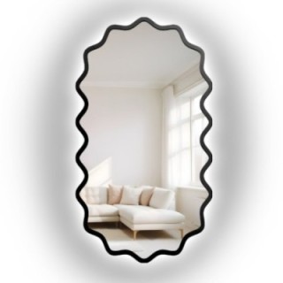 Miroir ovale avec cadre ondulé en MDF et éclairage intégré - AQUARELLE ELORA LED
