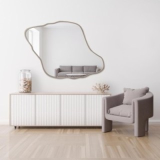 Miroir aux formes organiques dans un cadre en MDF couleur cachemire - MARIS DUNE DANS SON CADRE