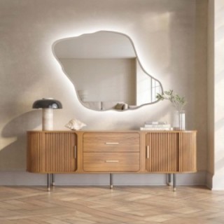 Miroir aux formes organiques, avec cadre en MDF couleur cachemire et éclairage intégré - MARIS DUNE LED DANS SON CADRE